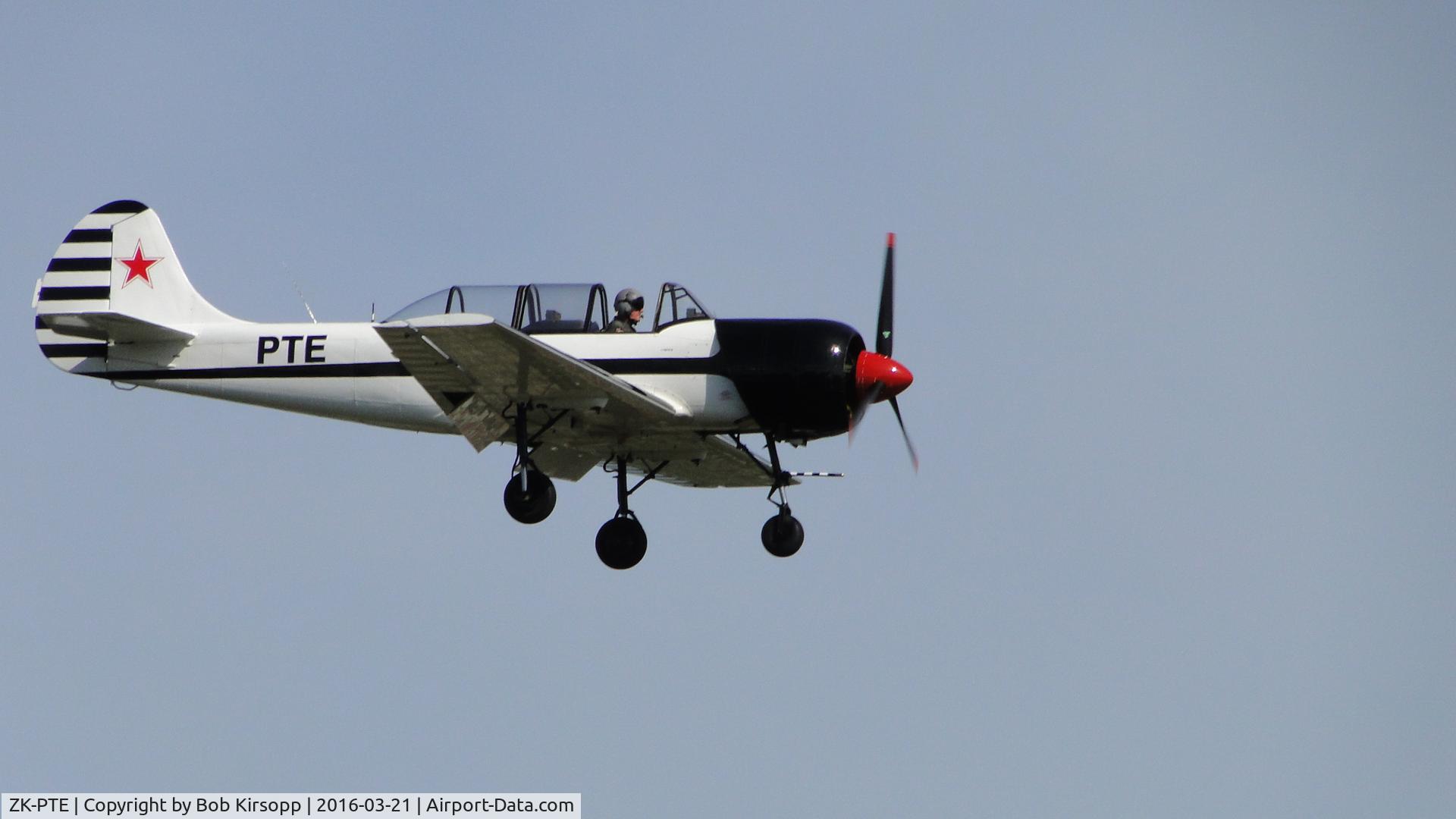 ZK-PTE, Yakovlev Yak-52 C/N 9010311, On approach to Kapiti Coast Airport.