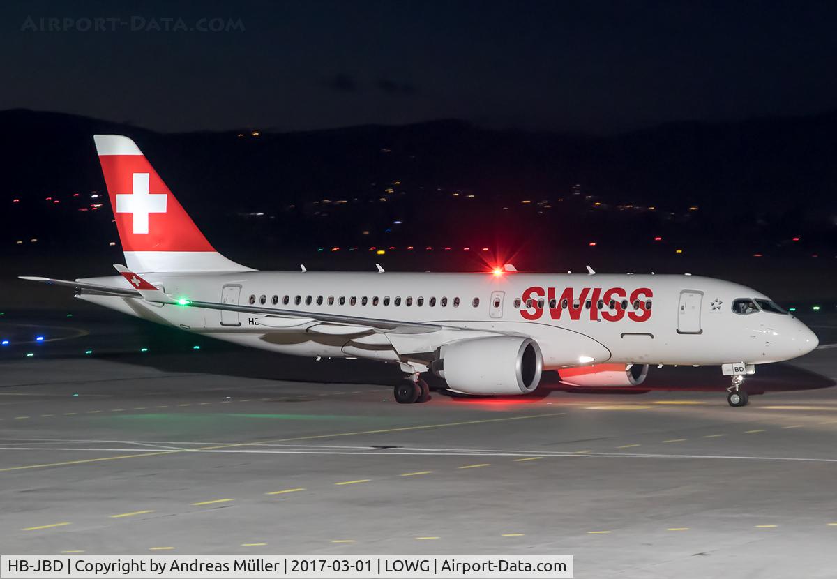 HB-JBD, 2016 Bombardier CSeries CS100 (BD-500-1A10) C/N 50013, First landing of a Bombardier CSeries in Graz.