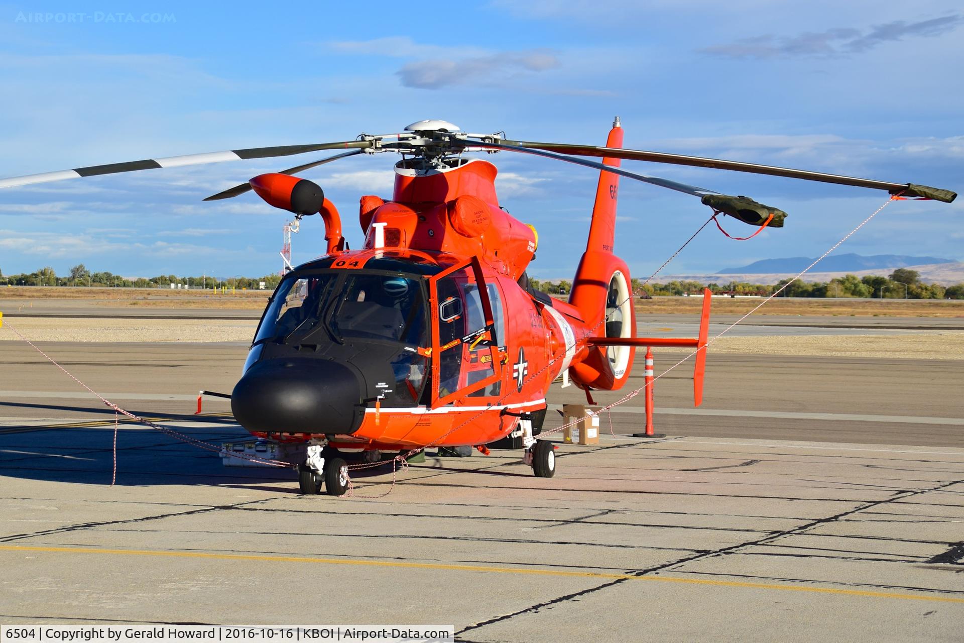 6504, Aerospatiale HH-65D C/N 6038, Parked on south GA ramp. USCG assigned Port Angeles, WA.