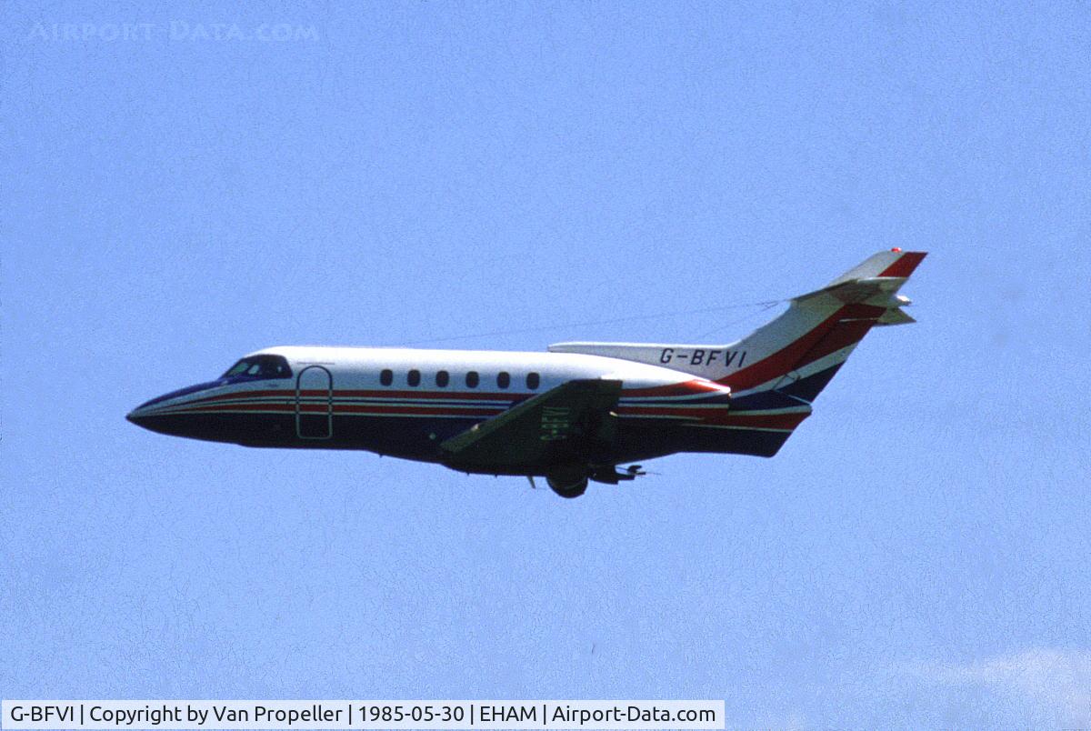 G-BFVI, 1978 British Aerospace HS.125 Series 700B C/N 257037, HS.125 Series 700B of Bristow Helicopters taking off from Schiphol airport, the Netherlands, 1985