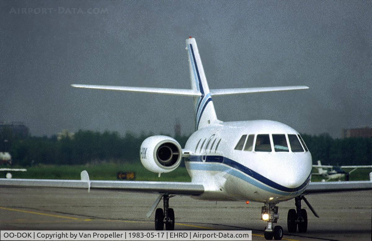 OO-DOK, 1969 Dassault Falcon (Mystere) 20C C/N 162, Dassault Falcon 20C of Benelux Falcon Service on the platform of Rotterdam Zestienhoven airport, the Netherlands, 1983