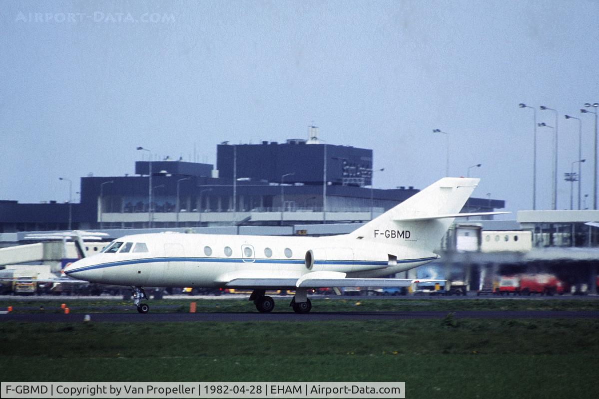 F-GBMD, 1978 Dassault Falcon (Mystere) 20F C/N 375, Dassault Falcon 20F of Europe Falcon Service at Schiphol airport, the Netherlands, 1982