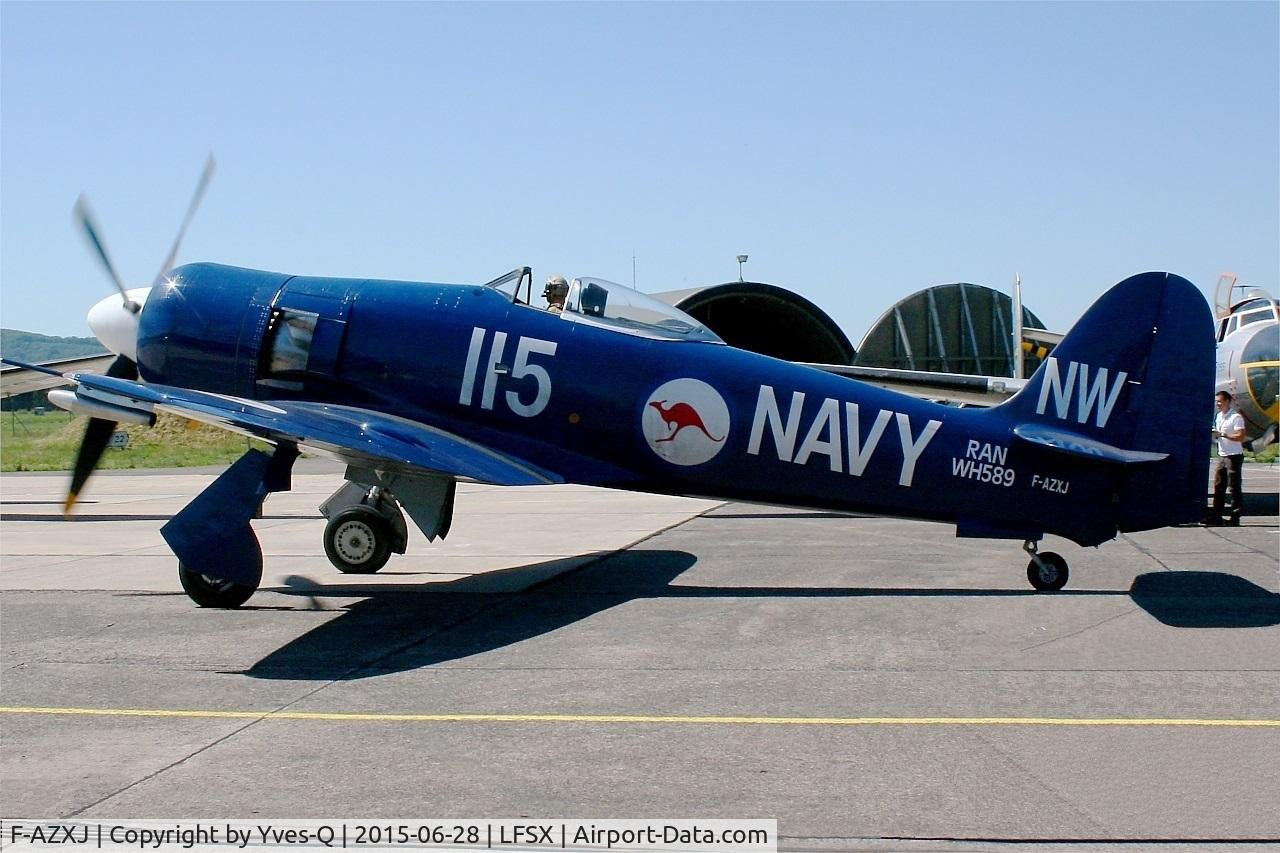 F-AZXJ, 1949 Hawker Sea Fury FB.11 C/N 37733, Hawker Sea Fury FB.11, Taxiing to holding point, Luxeuil-Saint Sauveur Air Base 116 (LFSX) Open day 2015