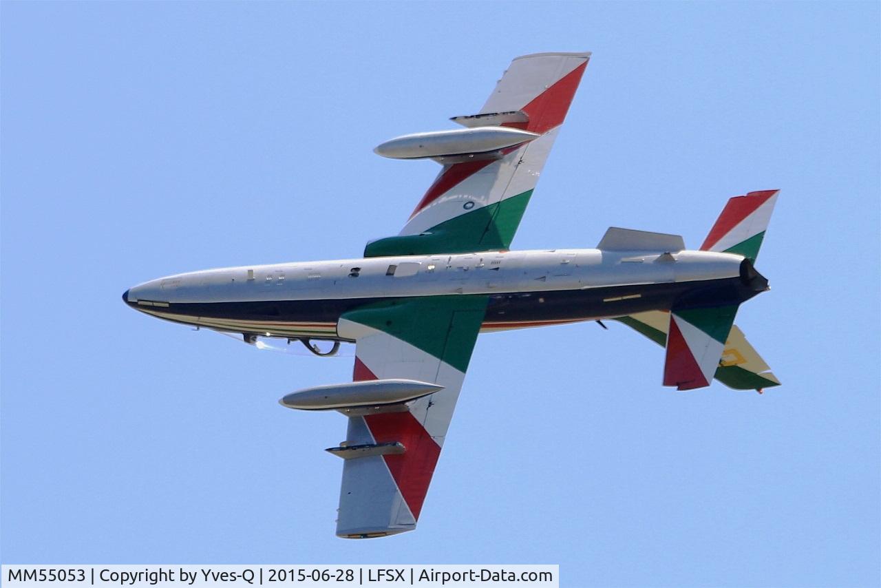 MM55053, Aermacchi MB-339PAN C/N 6847/187/AA084, Italian Air Force Aermacchi MB-339PAN, N°55 of Frecce Tricolori Aerobatic Team 2015, On display, Luxeuil-Saint Sauveur Air Base 116 (LFSX) Open day 2015