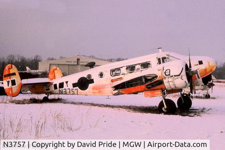N3757, Beech UC-45J Expeditor C/N 67111, Beech UC-45J, N3757, at Morgantown, WV airport circa 1967.