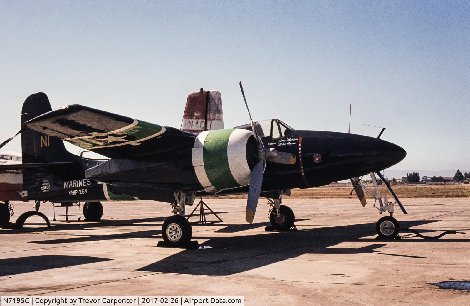N7195C, 1944 Grumman F7F-3 Tigercat C/N C.268, From a slide scan, Oakland CA,1984