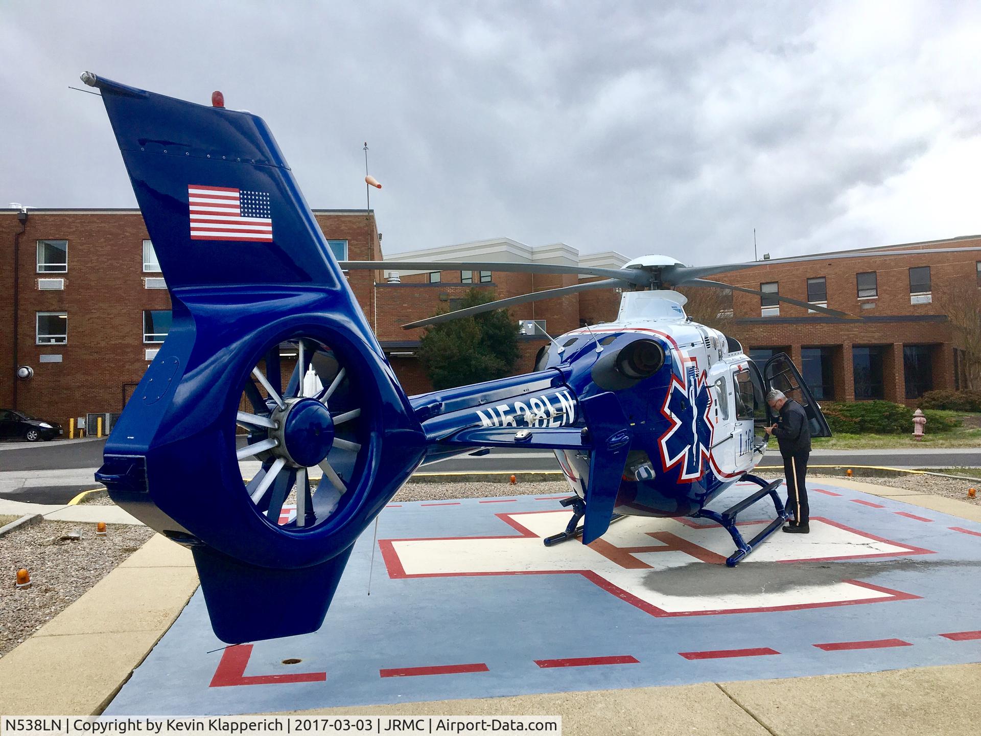 N538LN, Eurocopter EC-135P-2 C/N 0480, Brian (pilot) checking his log at John Randolph Medical Center in Hopewell, Virginia  at approx. 1:30PM on March 3rd, 2017