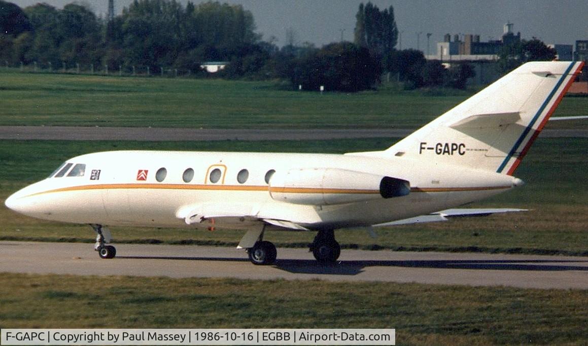 F-GAPC, 1972 Dassault Falcon (Mystere) 20D C/N 184, Owned by Dassault Falcon Services SARL. Scan.