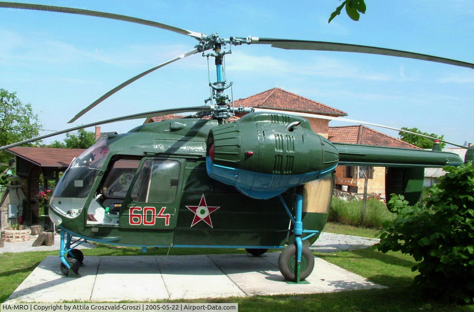 HA-MRO, 1970 Kamov Ka-26 Hoodlum C/N 7001604, After scrapping, restoring a former military painting and exhibited in the garden of a private house. Seregélyes, Hungary