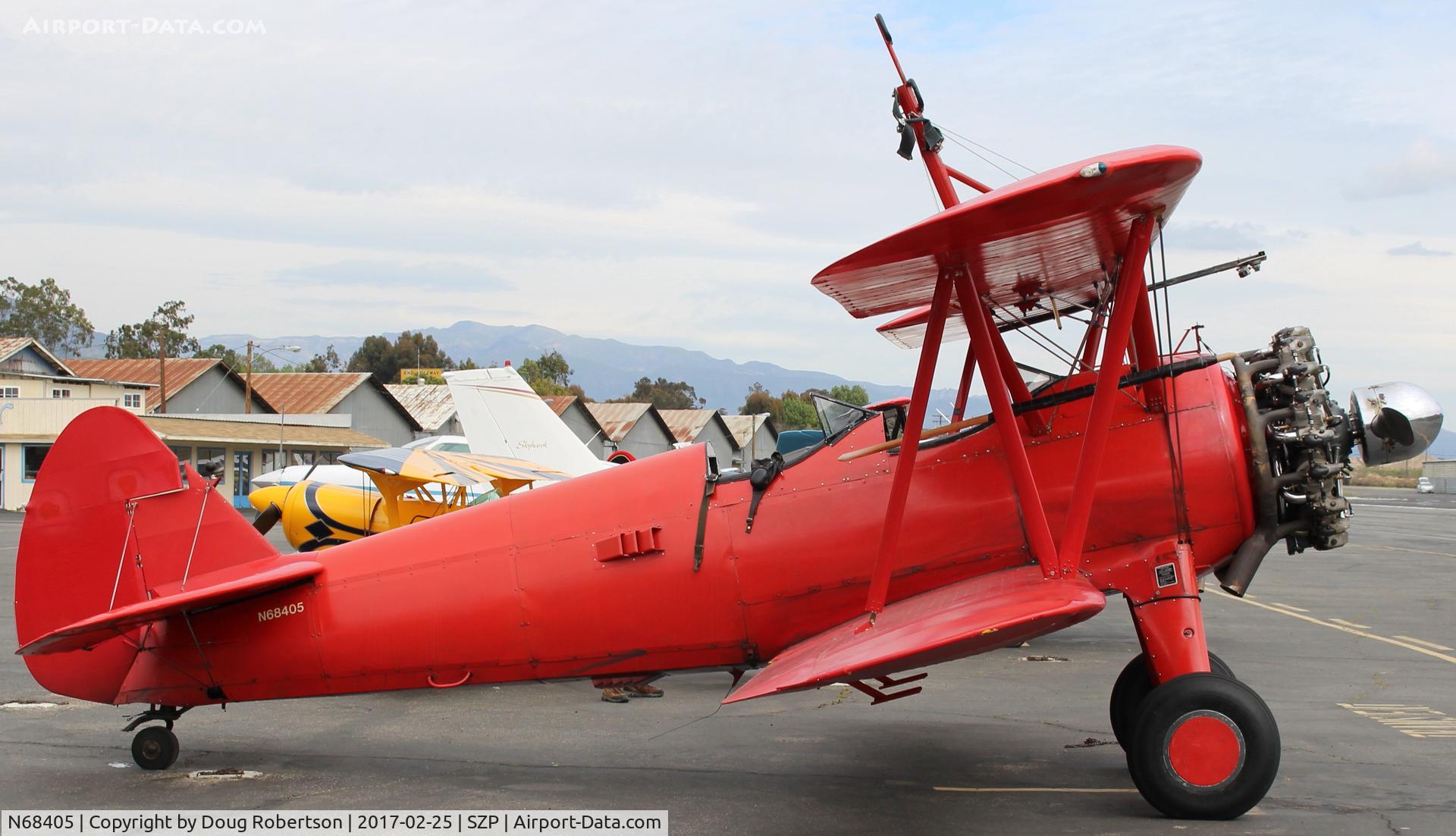 N68405, 1943 Boeing A75N1(PT17) C/N 75-7759, 1943 Boeing Stearman A75N1(PT-17) P&W R-985 450 Hp Wasp Jr. upgrade conversion from original 220 Hp radial. Wing walker equipped. Restricted class.