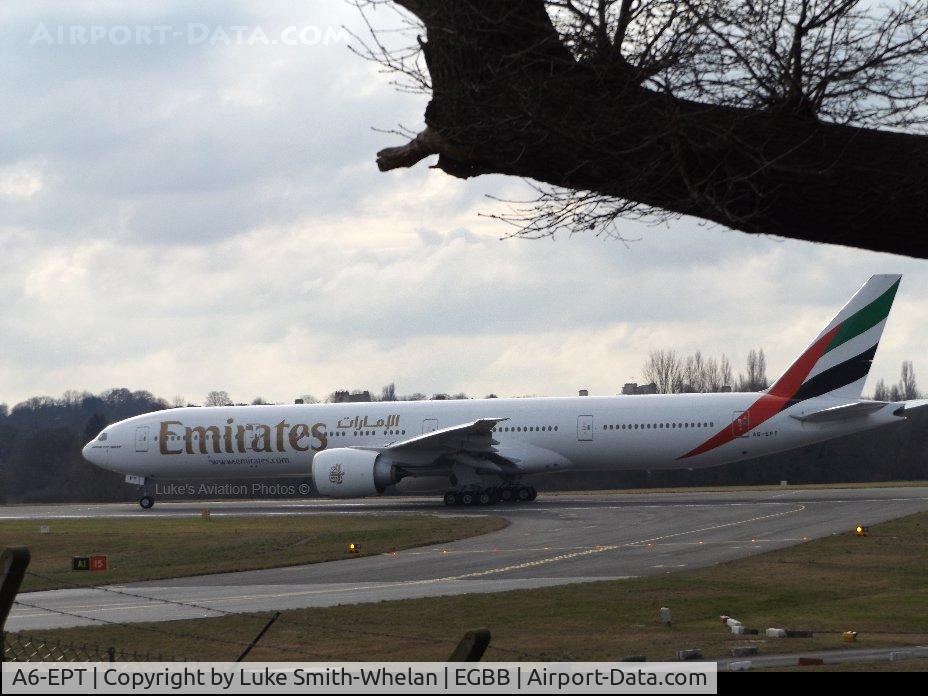 A6-EPT, 2016 Boeing 777-300/ER C/N 42339, Departing Birmingham Airport going to Dubai.