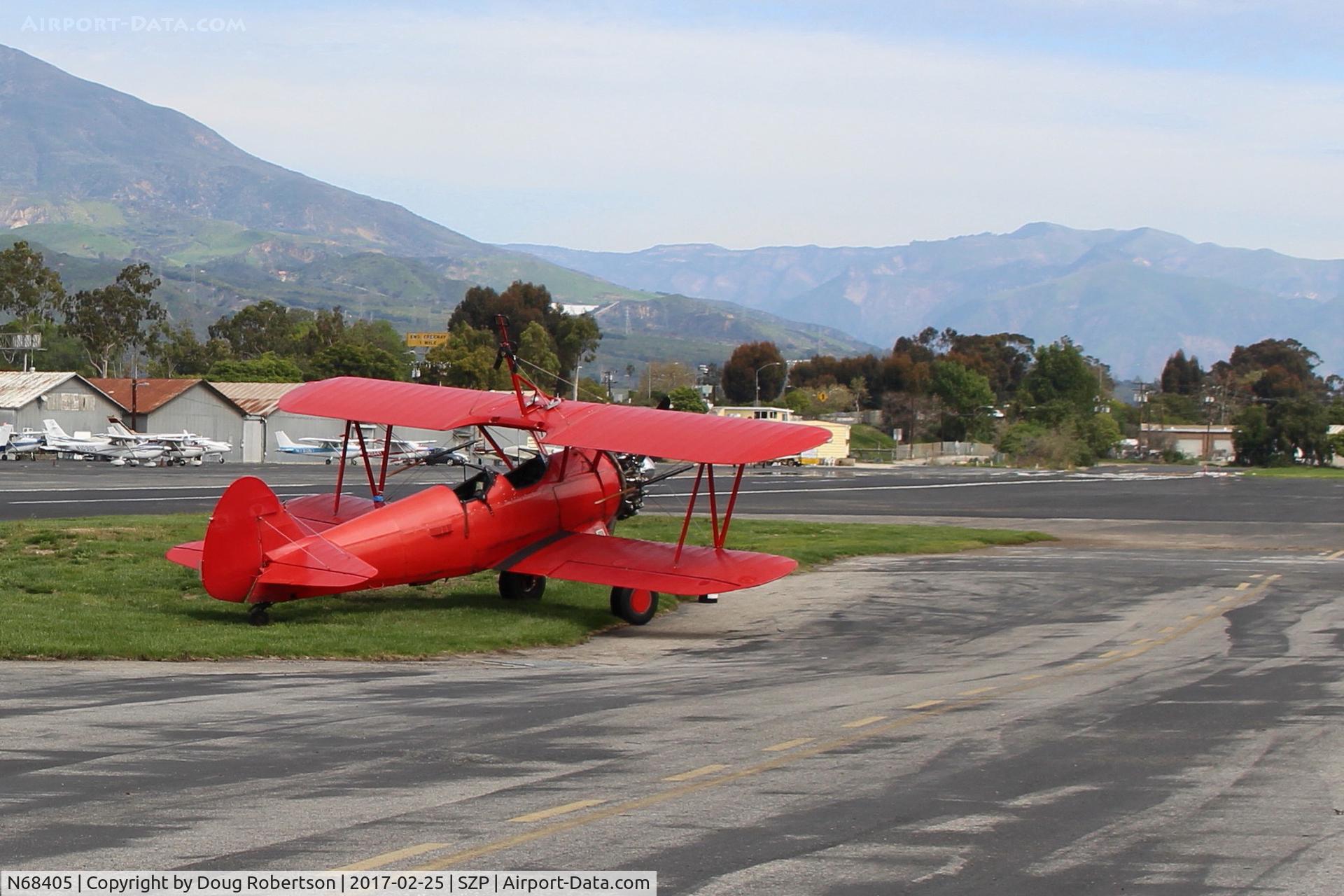 N68405, 1943 Boeing A75N1(PT17) C/N 75-7759, 1943 Boeing Stearman A75Ni(PT-17), P&W R-985 450 Hp Wasp Jr radial upgrade conversion from original Continental 220 Hp radial, Restricted class, near SZP Helipad
