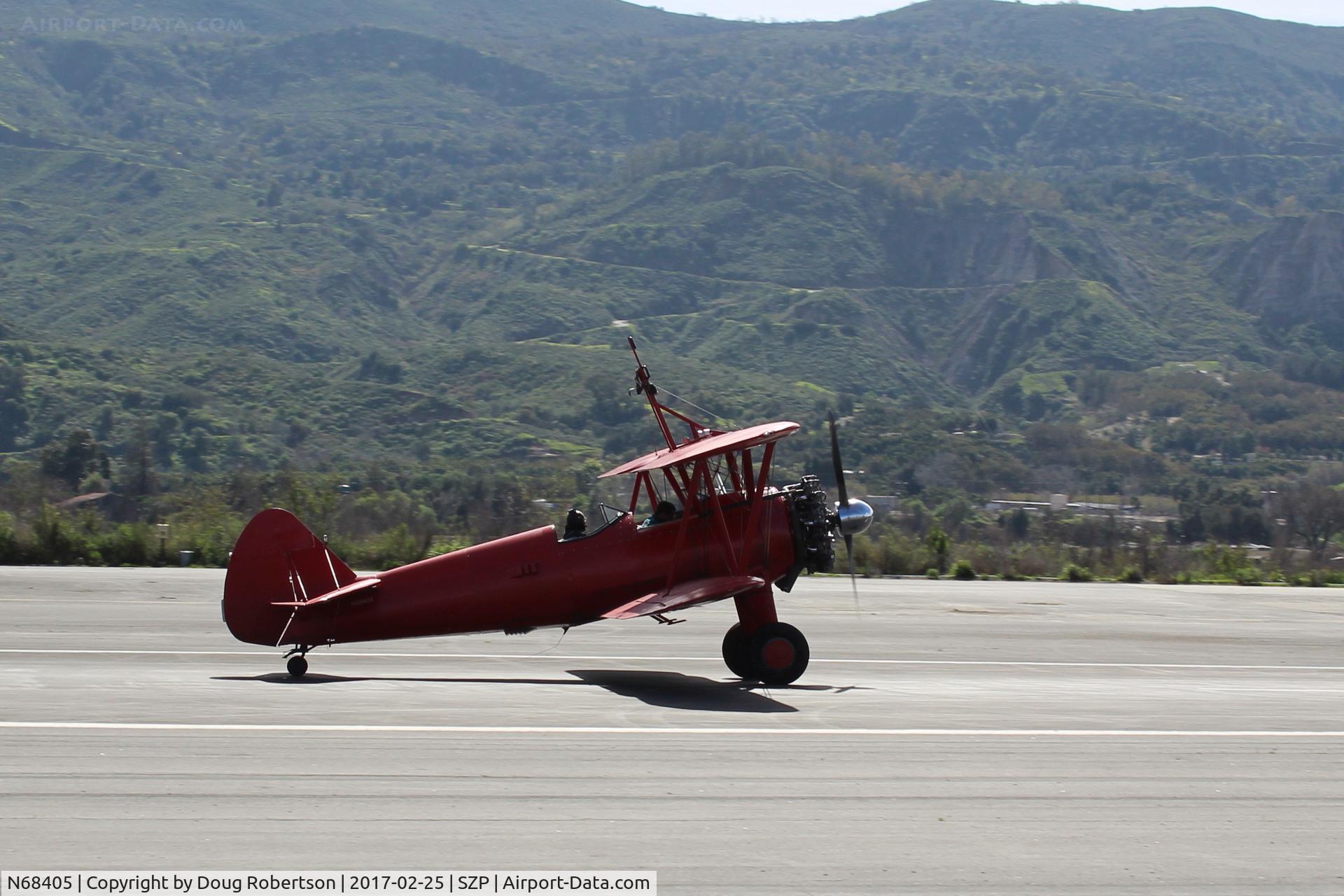 N68405, 1943 Boeing A75N1(PT17) C/N 75-7759, 1943 Boeing Stearman A75N1(PT-17) P&W R-985 450 Hp Wasp Jr. upgrade conversion from original Continental 220 Hp radial, landing roll Rwy 22