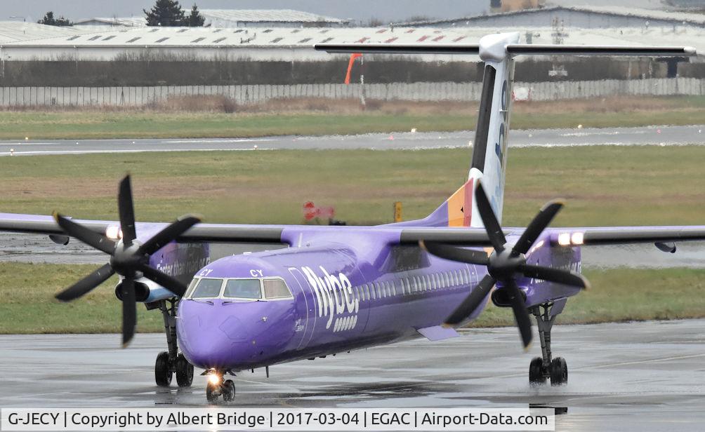 G-JECY, 2007 De Havilland Canada DHC-8-402Q Dash 8 C/N 4157, Belfast City.  Flybe G-JECY – a wet departure to Birmingham.