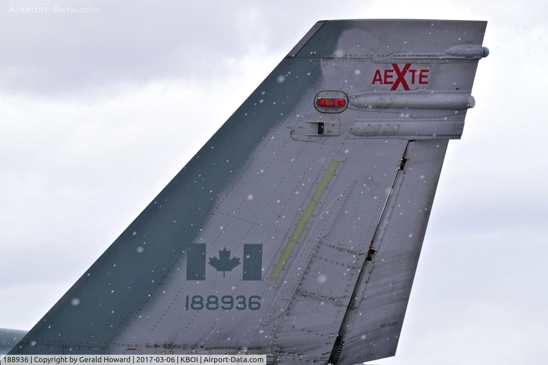 188936, 1988 McDonnell Douglas CF-188B Hornet C/N 0731, Aerospace Engineering Test Establishment, 4 Wing Cold Lake, Alberta, Canada. Another snow fall starting.