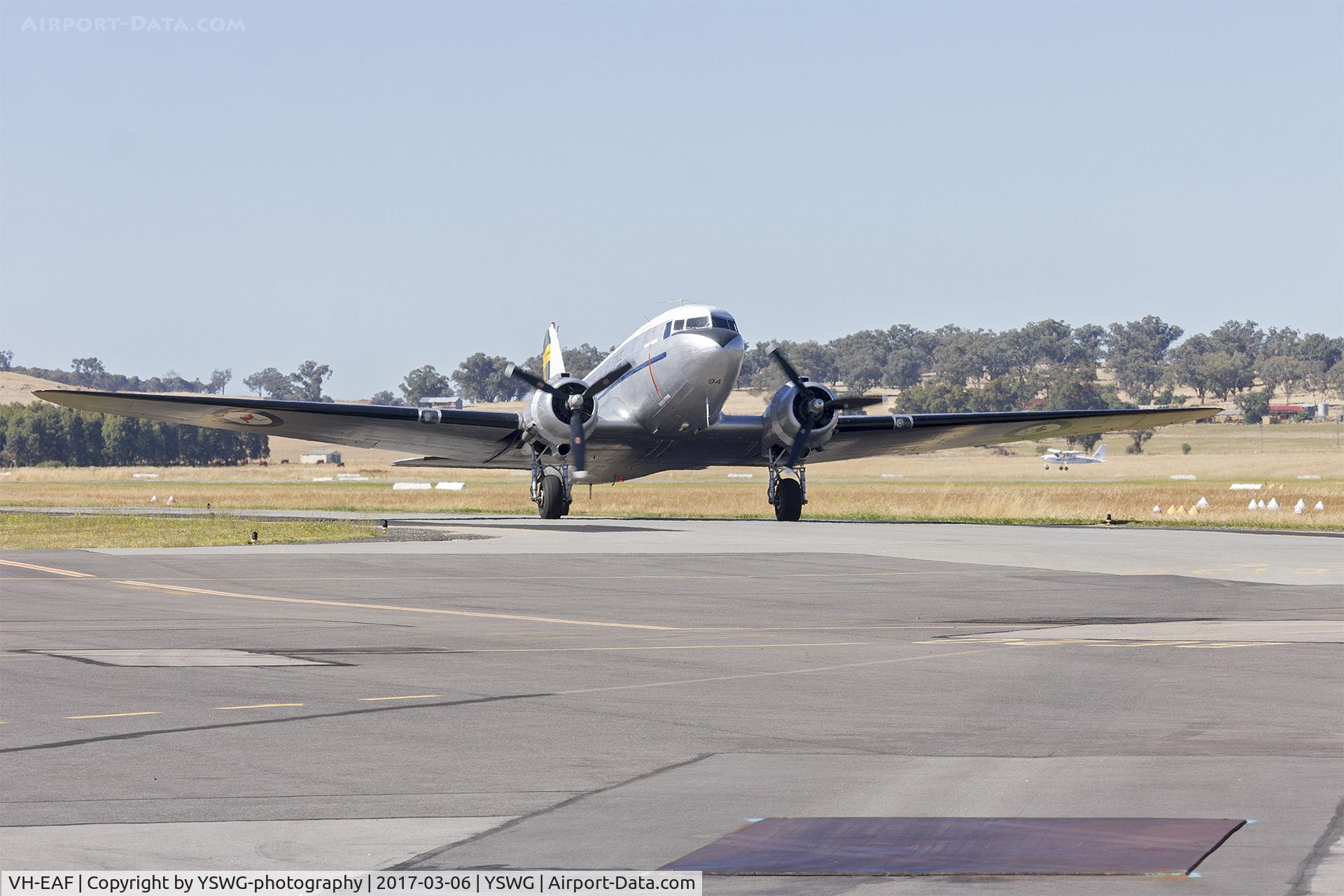 VH-EAF, 1945 Douglas C-47B Skytrain C/N 16358/33106, Historical Aircraft Restoration Society (VH-EAF) Douglas C-47 Dakota taxiing at Wagga Wagga Airport