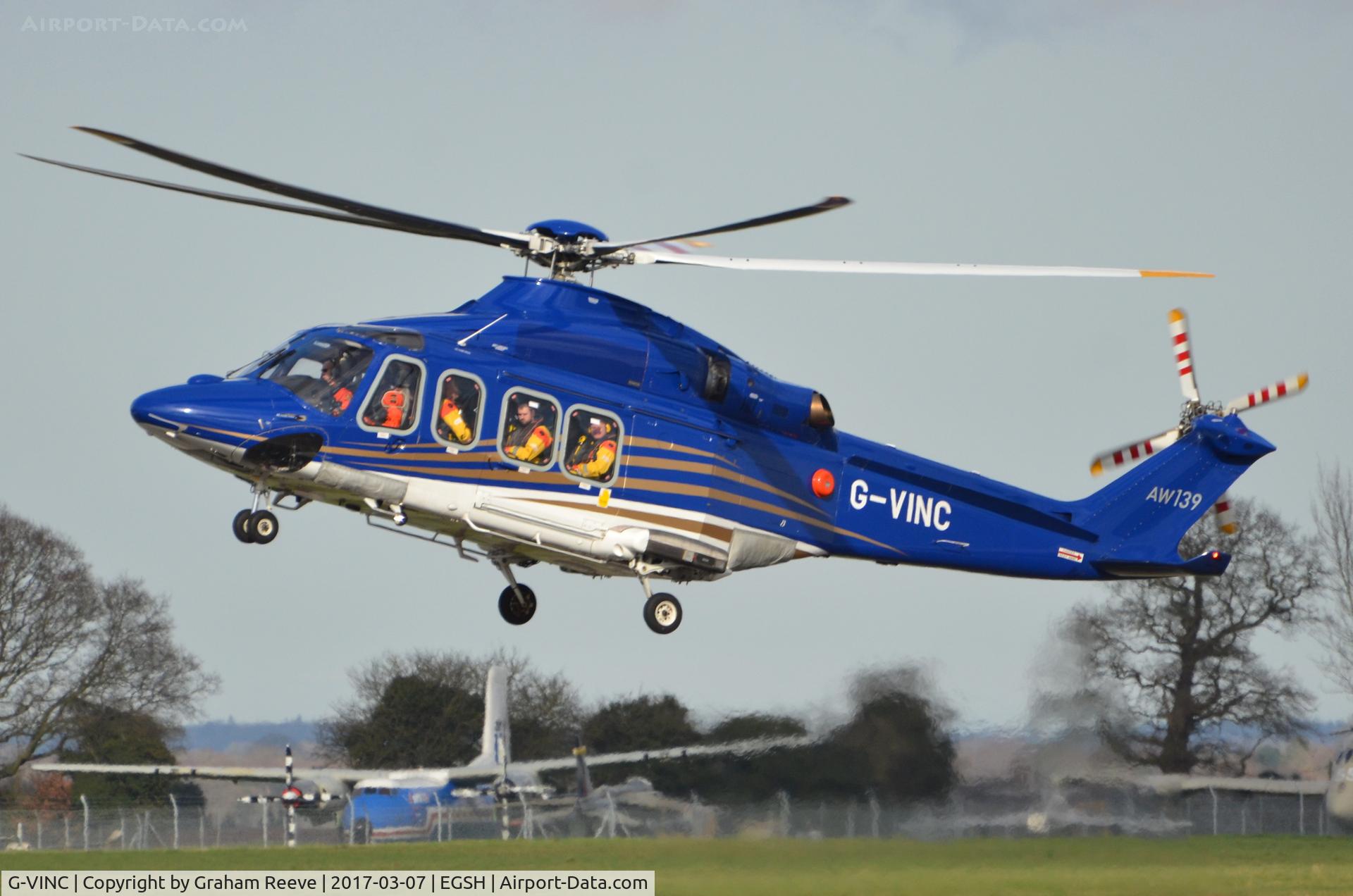 G-VINC, 2013 AgustaWestland AW-139 C/N 31478, Landing at Norwich.