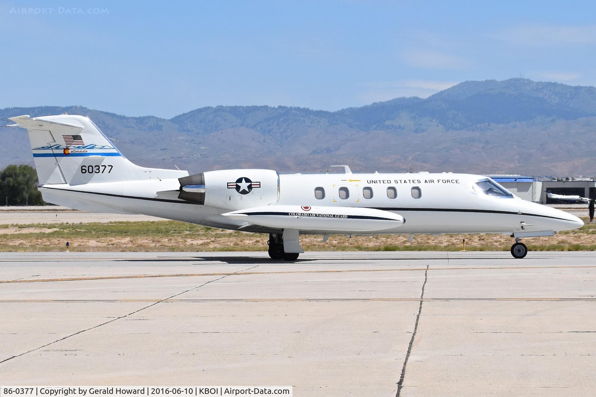 86-0377, 1985 Gates Learjet C-21A C/N 35A-629, Taxiing on Bravo. Colorado ANG.