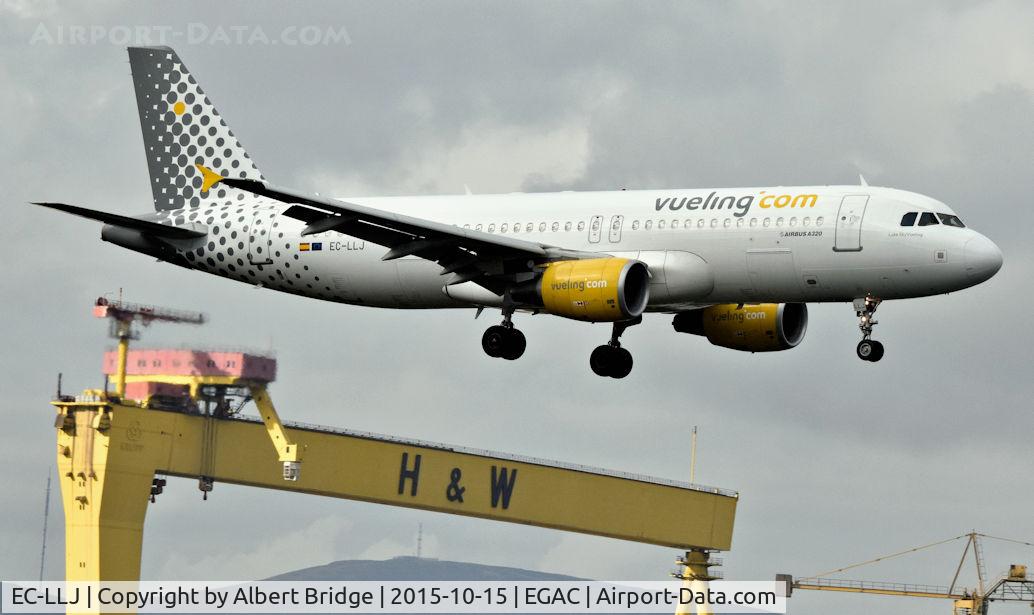 EC-LLJ, 2011 Airbus A320-214 C/N 4661, Belfast City.  Vueling Airbus A320 EC-LLJ arriving from Barcelona.