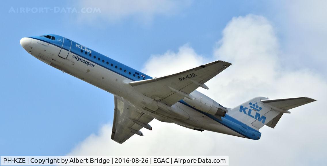 PH-KZE, 1996 Fokker 70 (F-28-0070) C/N 11576, Belfast City.  KLM Cityhopper PH-KZE departing to Amsterdam.