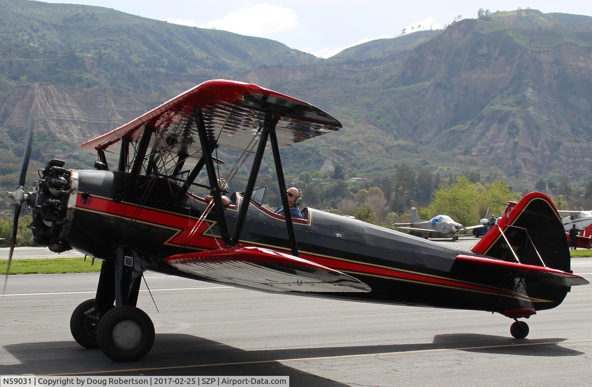 N59031, 1941 Boeing A75N1(PT17) C/N 75-3808, 1941 Boeing Stearman A75N1 (PT-17), Continental W670 220 Hp radial, S turns taxi