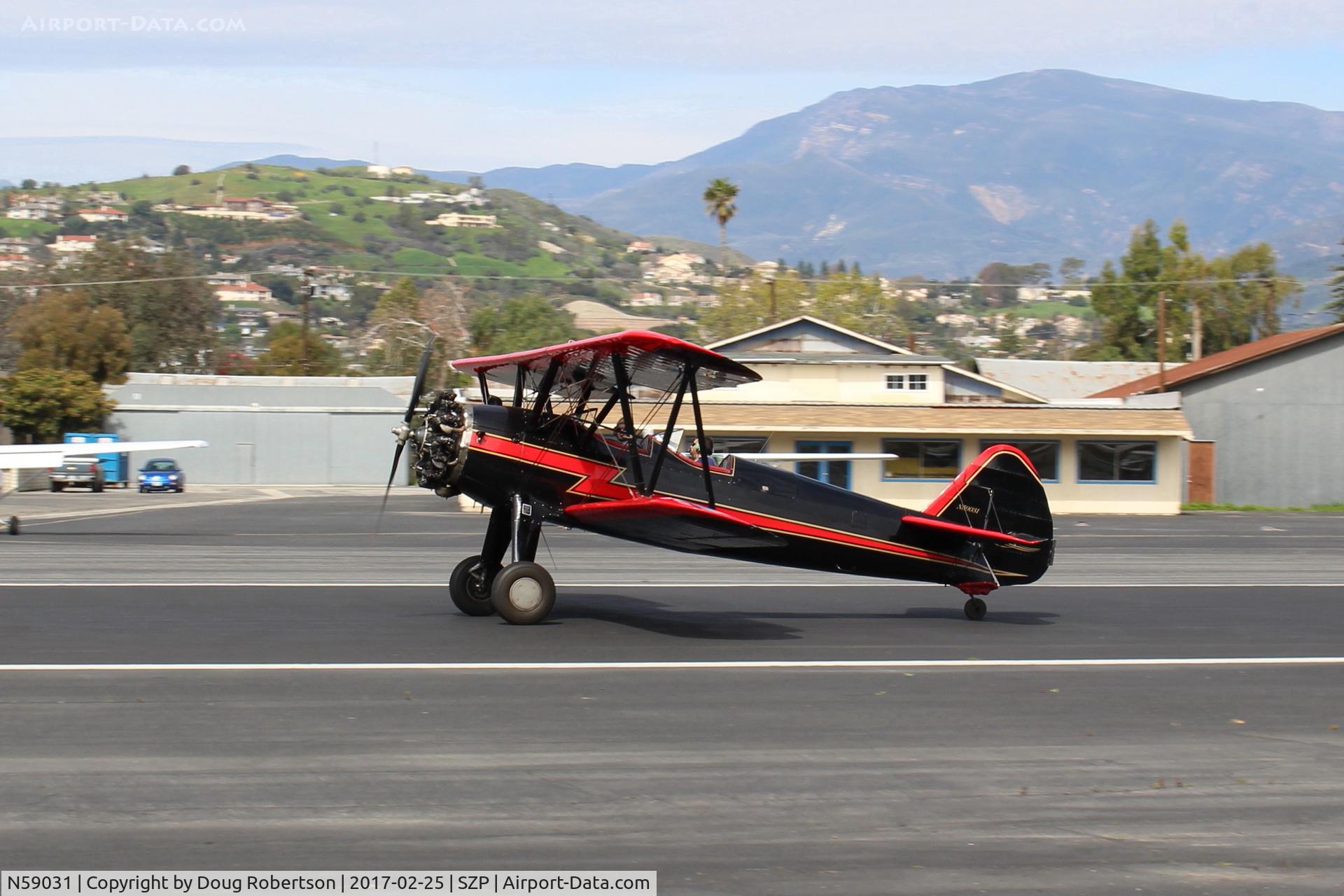 N59031, 1941 Boeing A75N1(PT17) C/N 75-3808, 1941 Boeing A75N1 (PT-17), Continental W670 220 Hp radial, landing roll Rwy 22