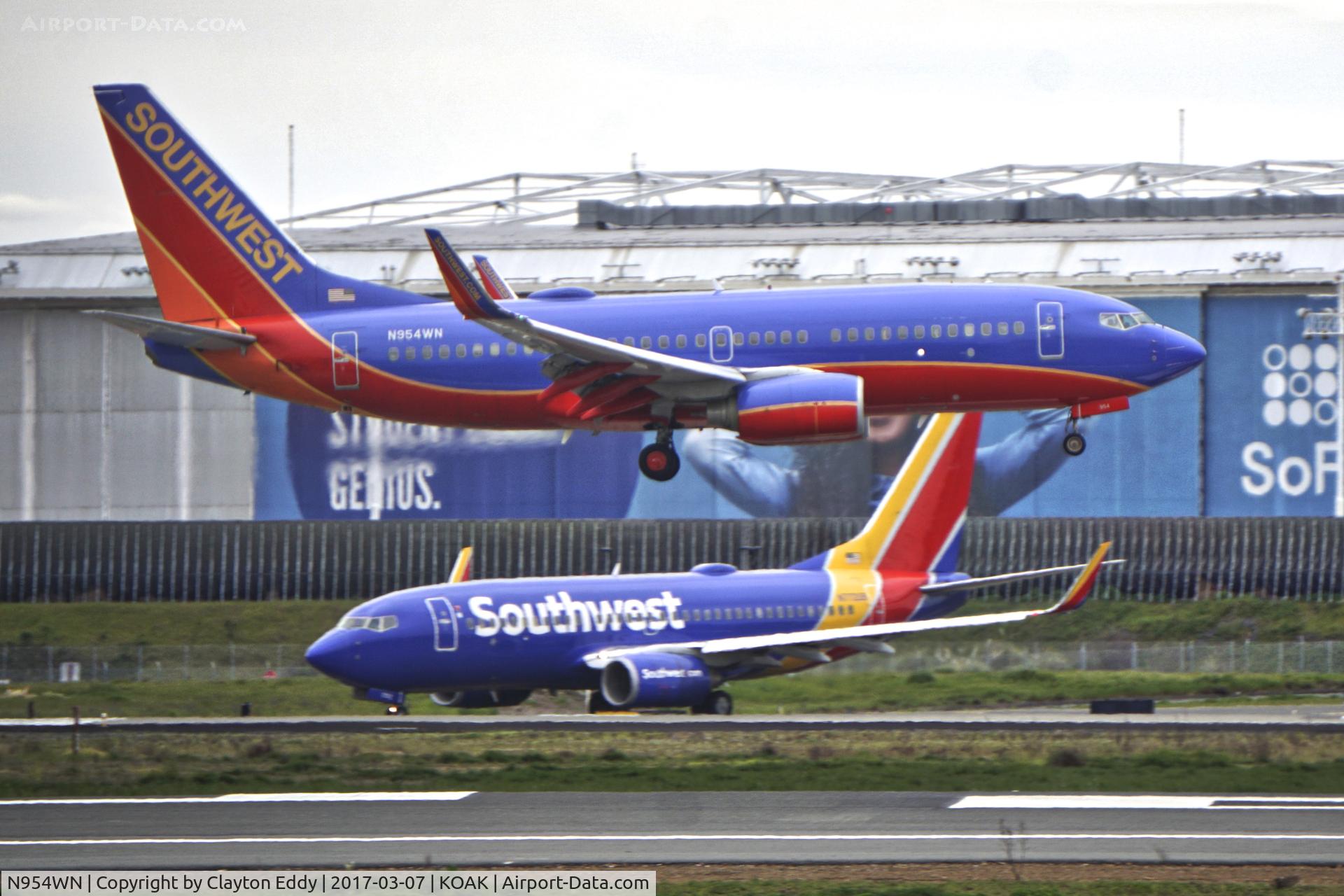 N954WN, 2010 Boeing 737-7H4 C/N 36669, Runway 28R North Field Oakland Airport.