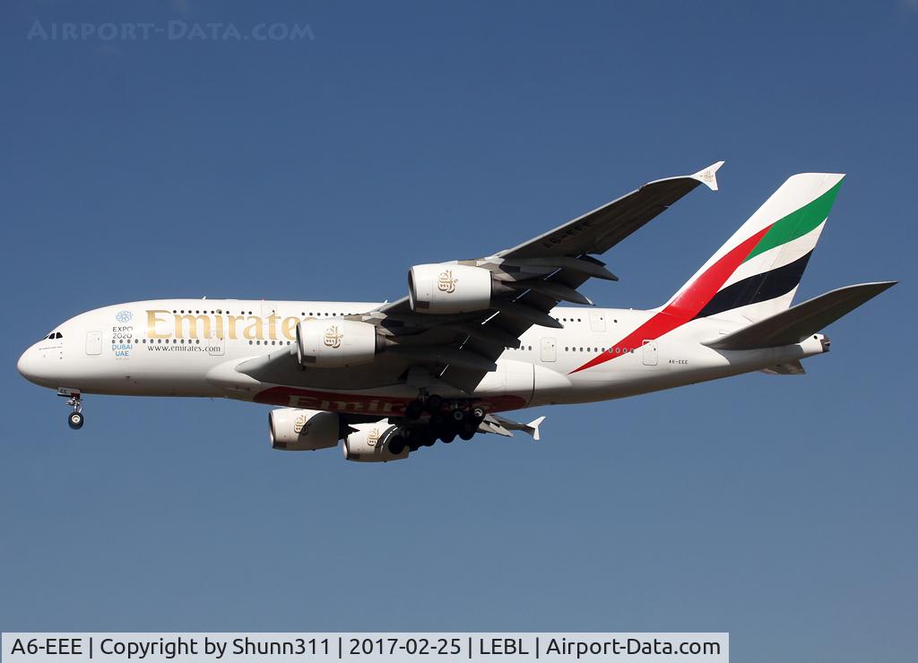 A6-EEE, 2012 Airbus A380-861 C/N 112, Landing rwy 25R