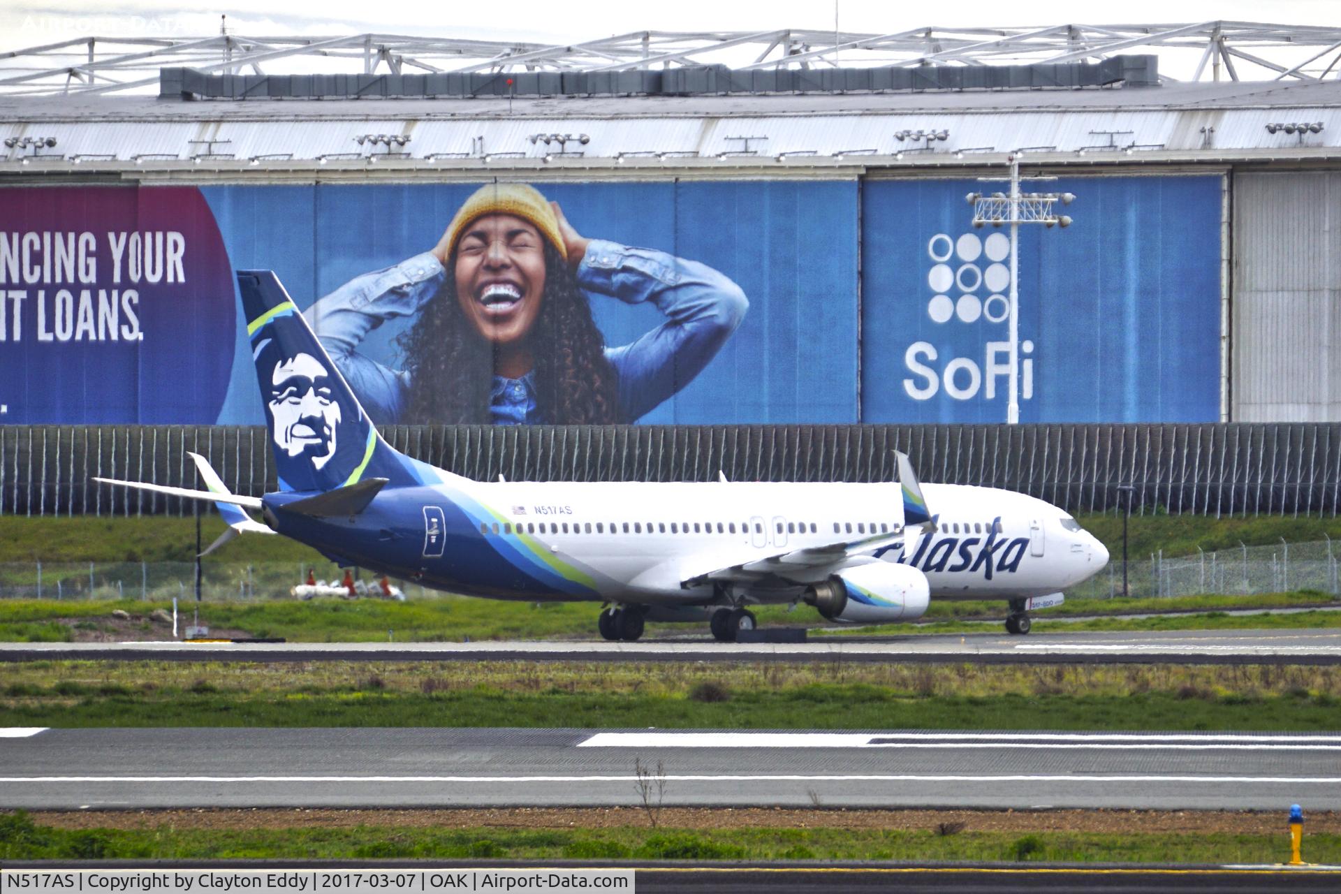 N517AS, 2008 Boeing 737-890 C/N 35197, Landing North Field Oakland California. 2017.