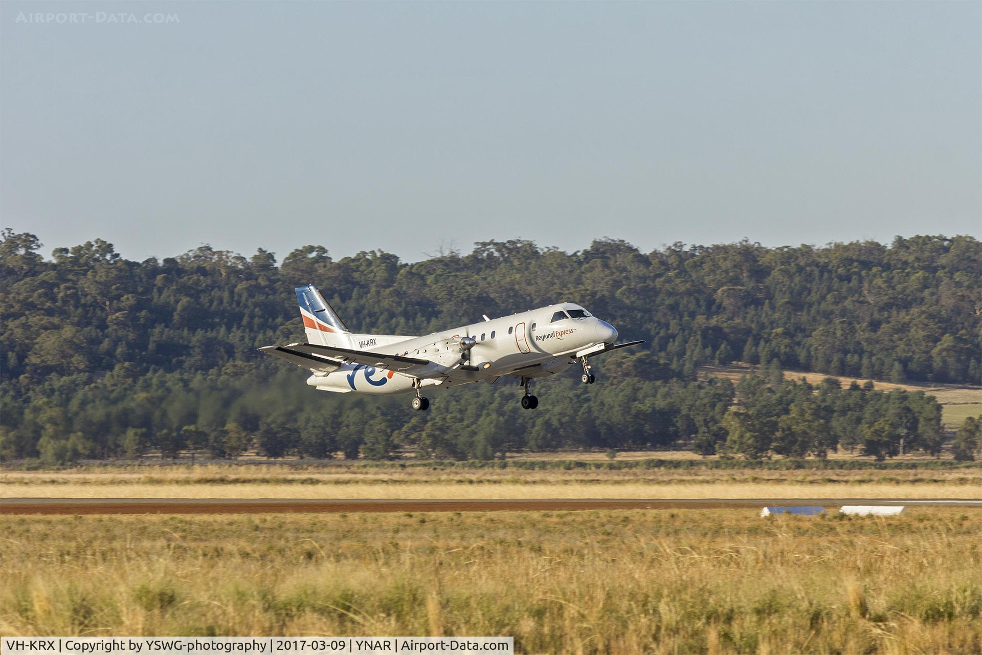 VH-KRX, 1991 Saab 340B C/N 340B-290, Regional Express Airlines (VH-KRX) Saab 340B taking off at Narrandera-Leeton Airport.