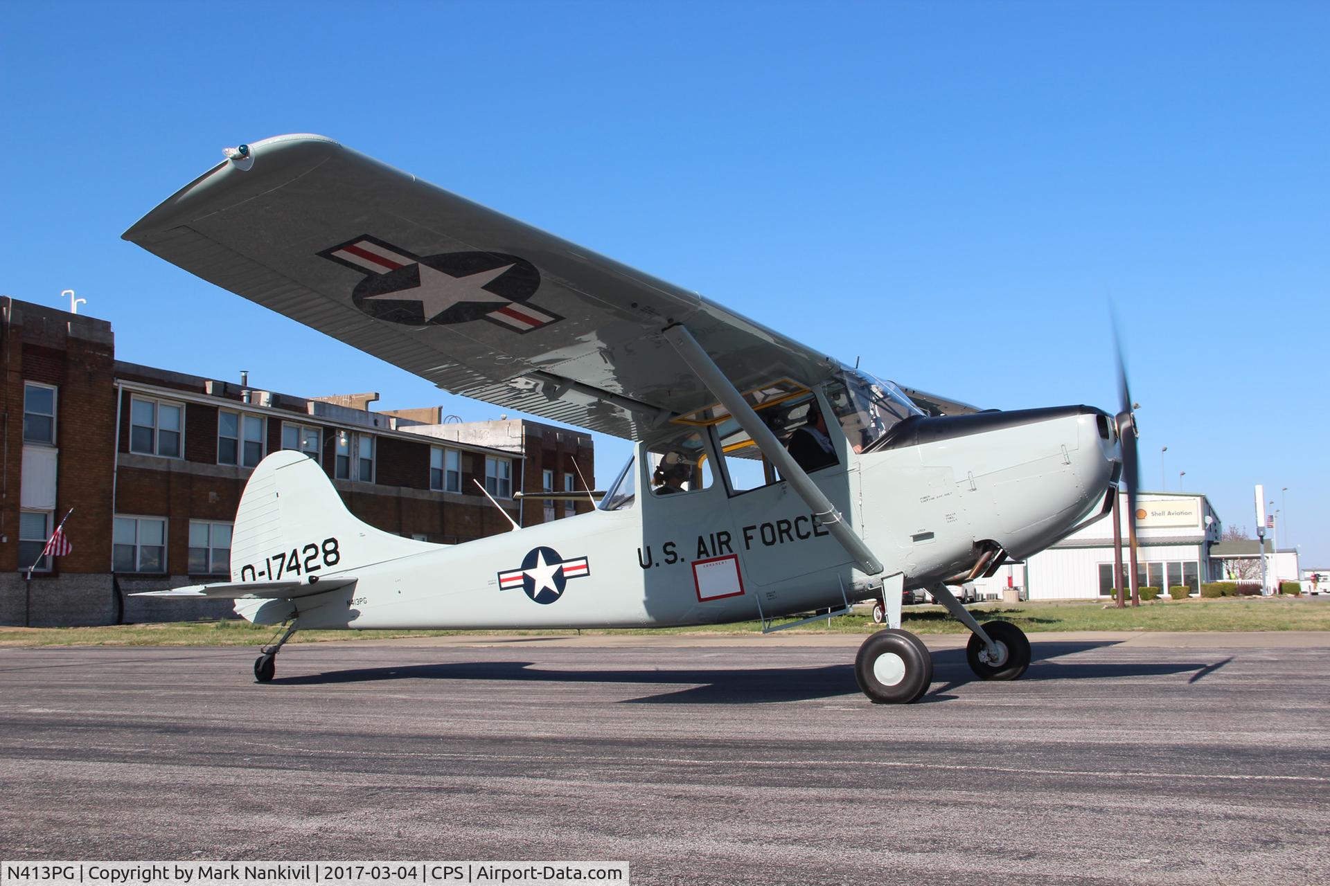 N413PG, Cessna 305A C/N 22167, Participating in Young Eagle flights with EAA Chapter 64 at Greater St. Louis Air and Space Museum, located at St. Louis-Downtown Airport.