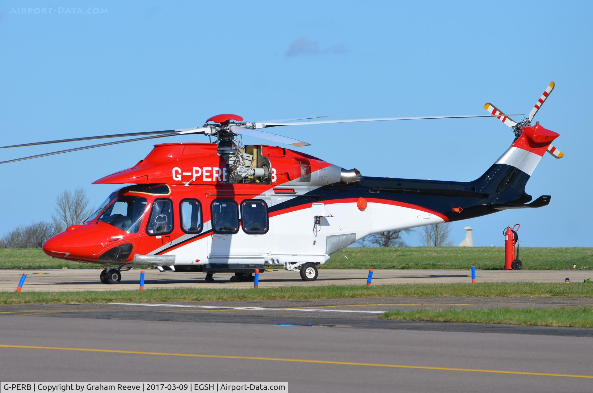 G-PERB, 2011 AgustaWestland AW-139 C/N 41261, Parked at Norwich with the engine cover pulled forward.
