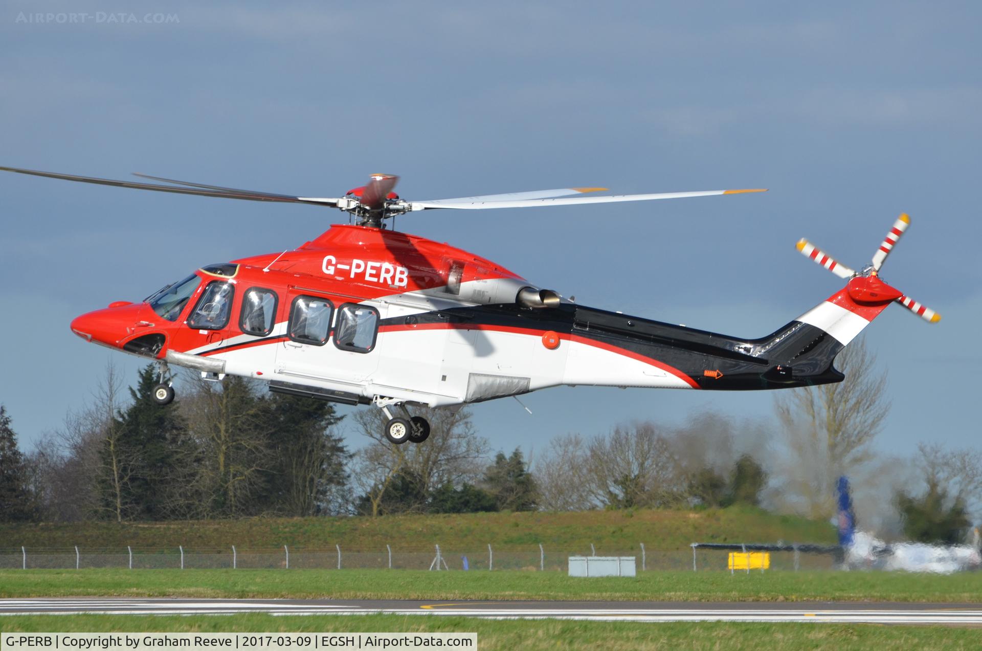 G-PERB, 2011 AgustaWestland AW-139 C/N 41261, Departing from Norwich.