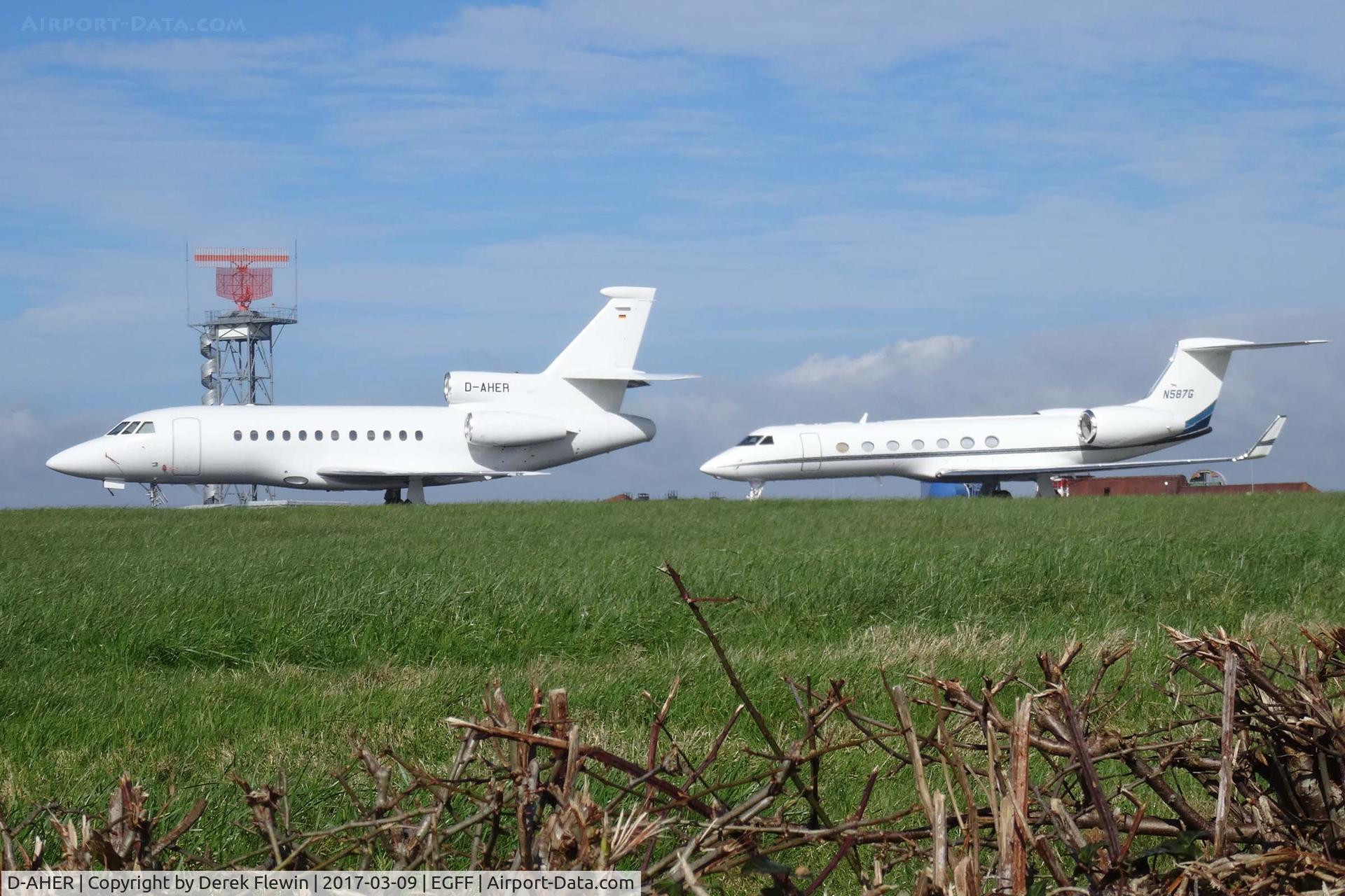 D-AHER, 2001 Dassault Falcon 900EX C/N 78, Falcon 900EX, and Gulfstream GV-SP, seen parked up.