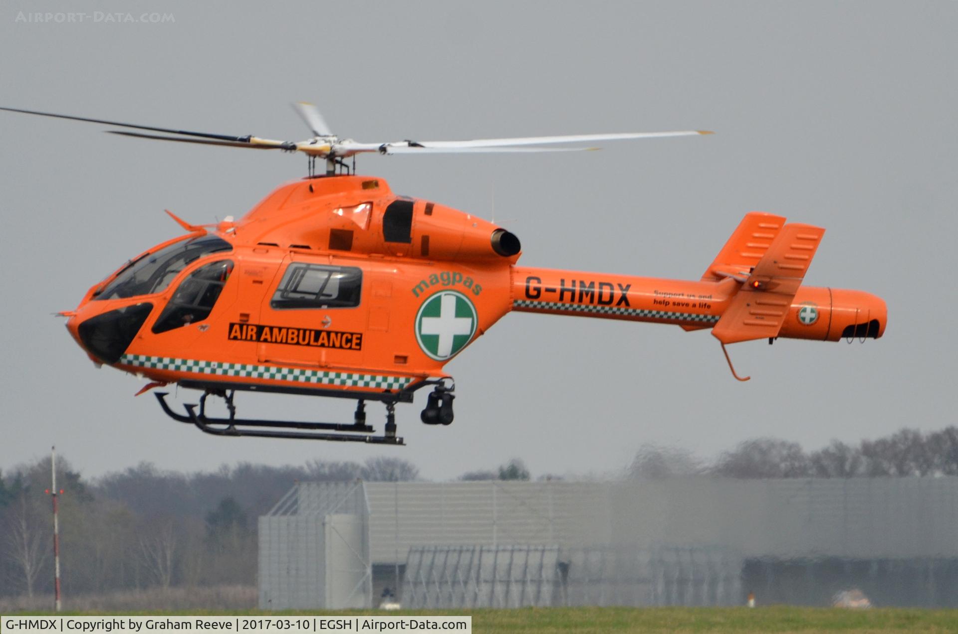G-HMDX, 2007 MD Helicopters MD-900 Explorer C/N 900-00121, Departing from Norwich.