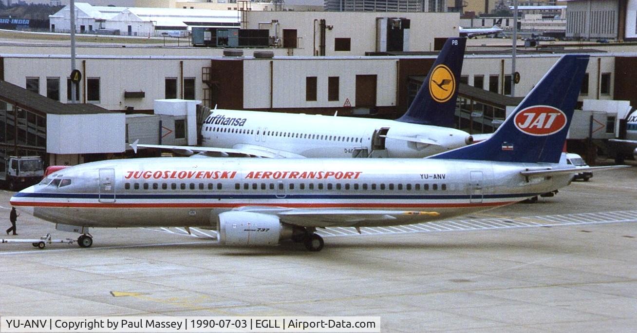 YU-ANV, 1988 Boeing 737-3H9 C/N 24140, Operated by JAT-Jugoslav Airlines. Scan.