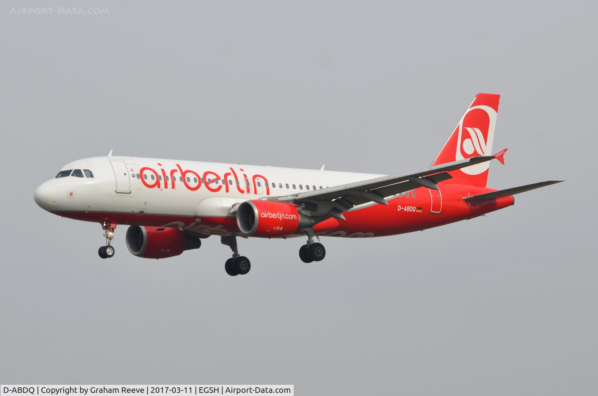 D-ABDQ, 2007 Airbus A320-214 C/N 3121, Landing at Norwich.
