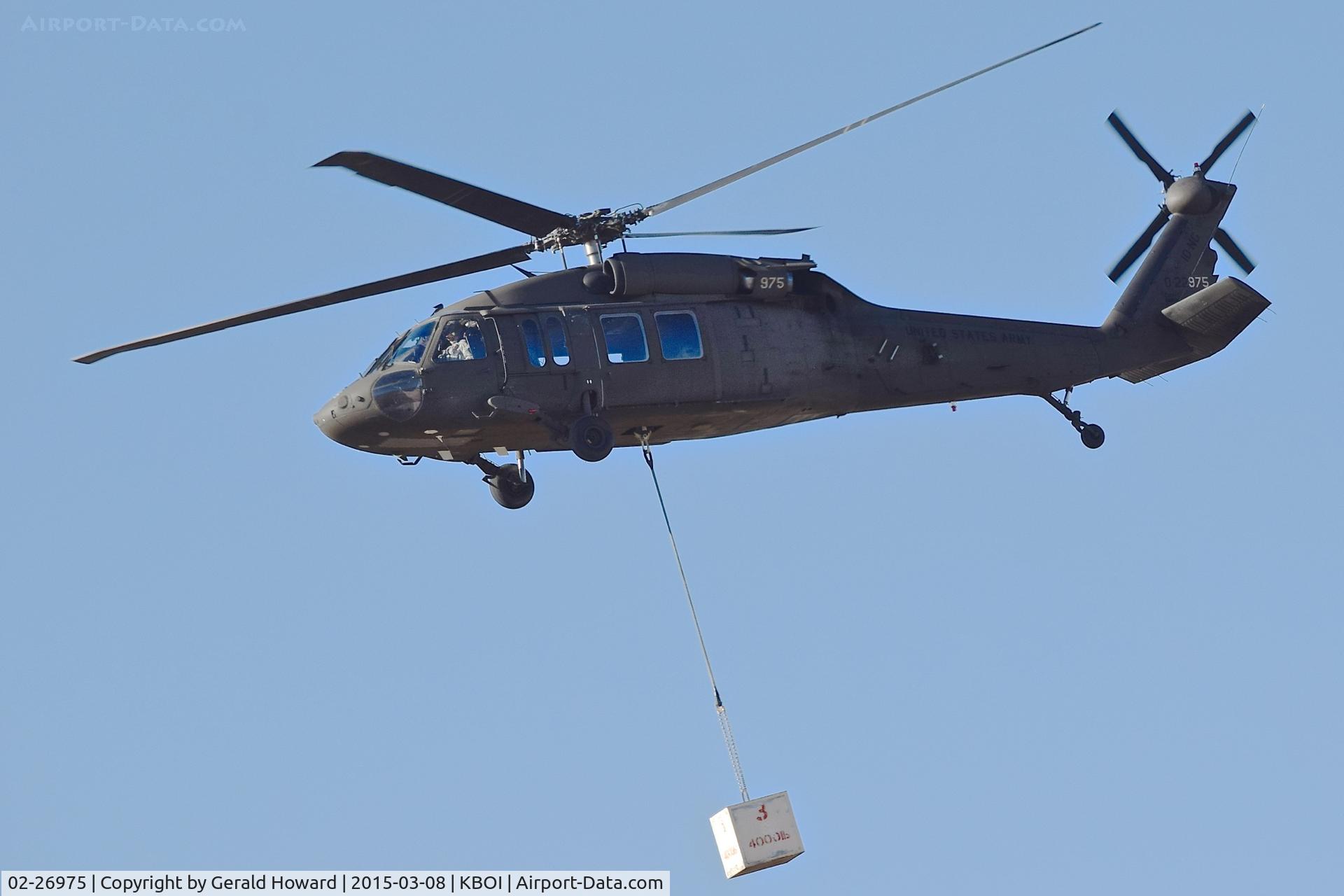 02-26975, 2002 Sikorsky UH-60L Black Hawk C/N 70-2777, Practice flight with slung weights. 1-183rd AVN BN, Idaho Army National Guard.