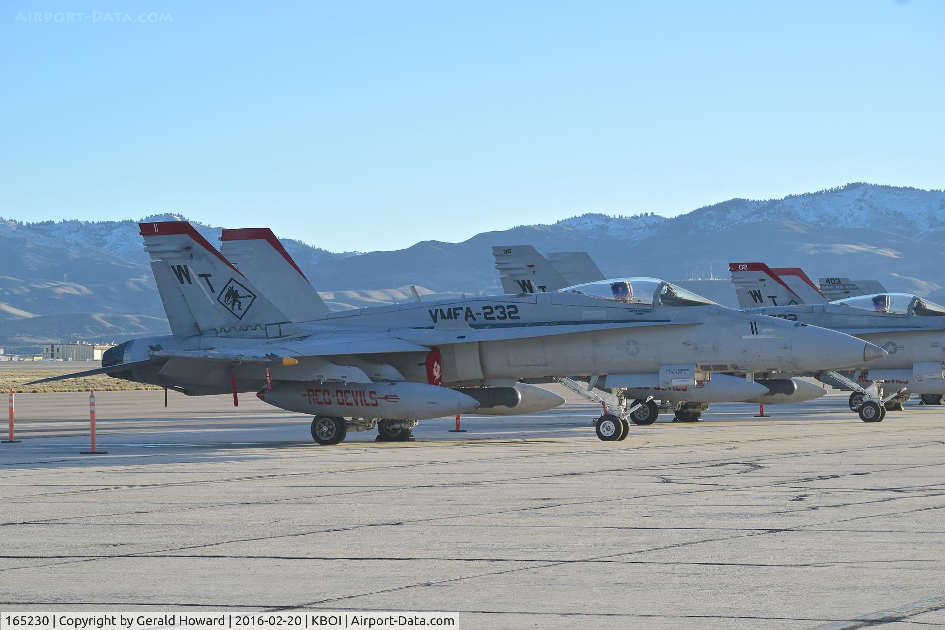 165230, McDonnell Douglas F/A-18C Hornet C/N 1418/C455, Parked on south GA ramp. VMFA-232 “Red Devils” 
MAG-11, 3rd MAW, NAS Miramar, CA.
