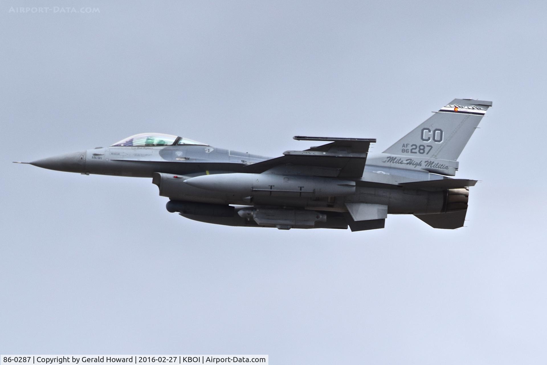 86-0287, 1986 General Dynamics F-16C Fighting Falcon C/N 5C-393, Departing RWY 28L. 120th Fighter Sq., 
“Mile High Militia”, 140th Wing, Colorado ANG.