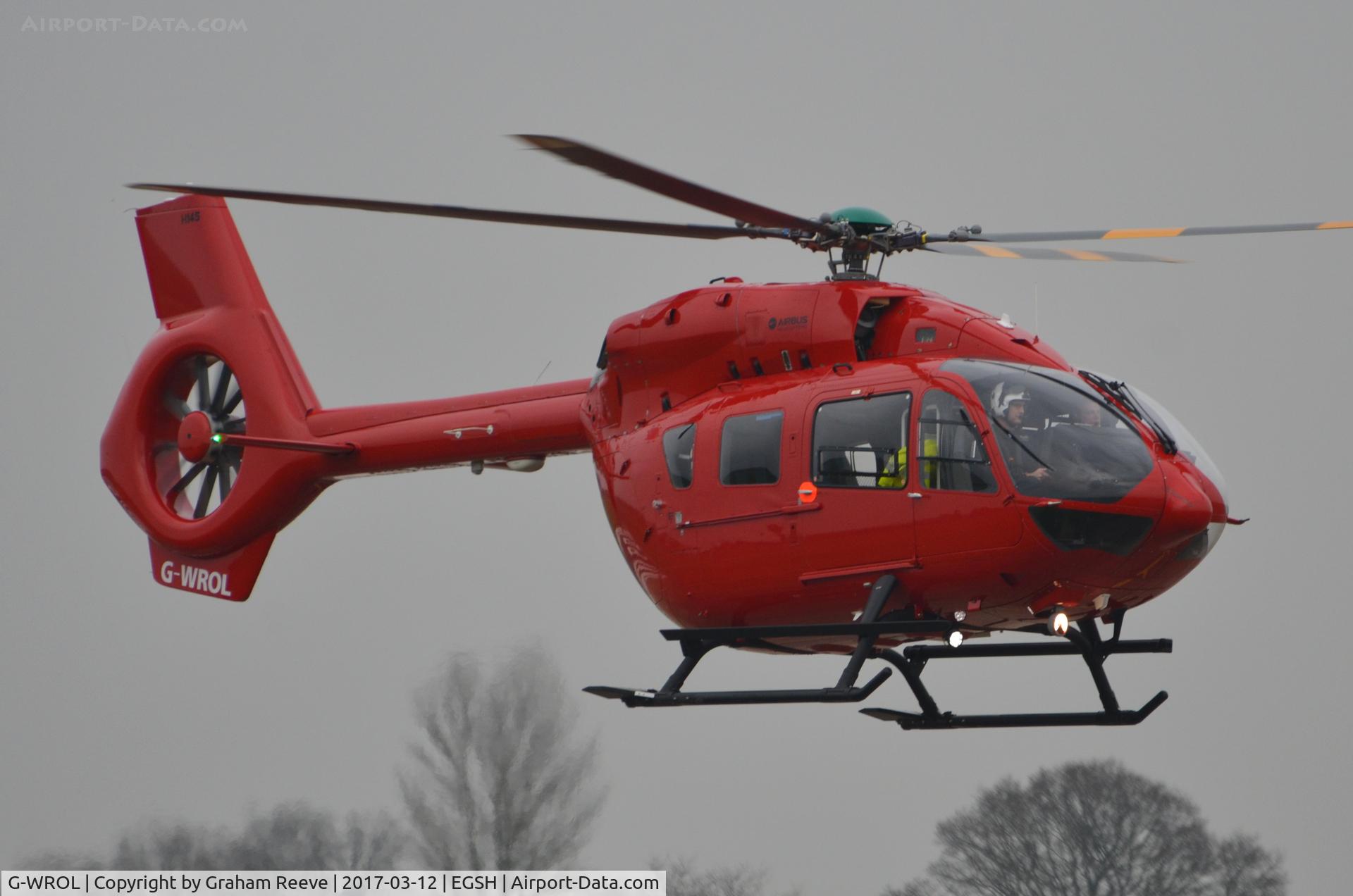 G-WROL, 2016 Airbus Helicopters H-145 (BK-117D-2) C/N 20115, Hover taxi on arrival at Norwich.