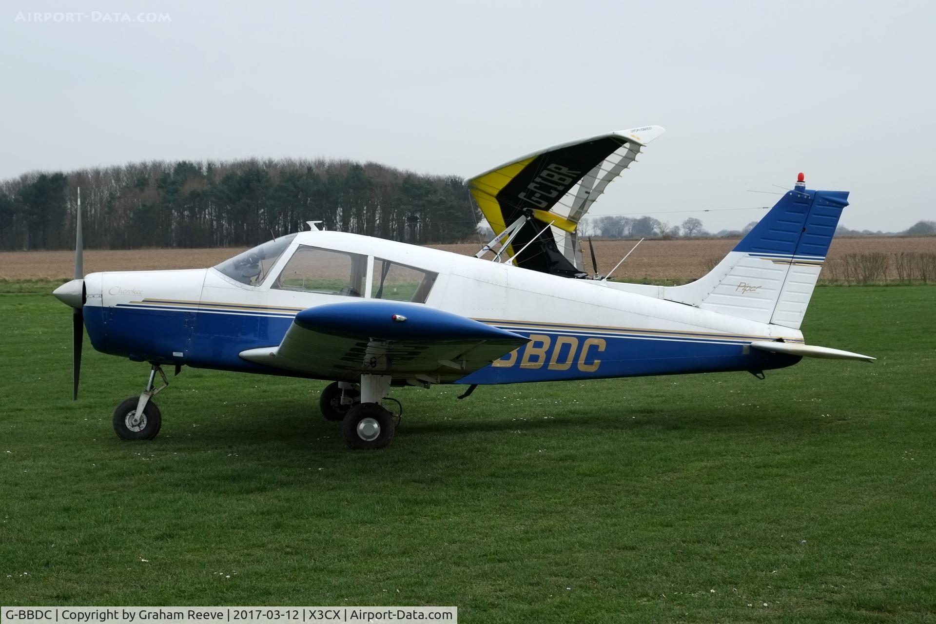 G-BBDC, 1973 Piper PA-28-140 Cherokee C/N 28-7325437, Parked at Northrepps.