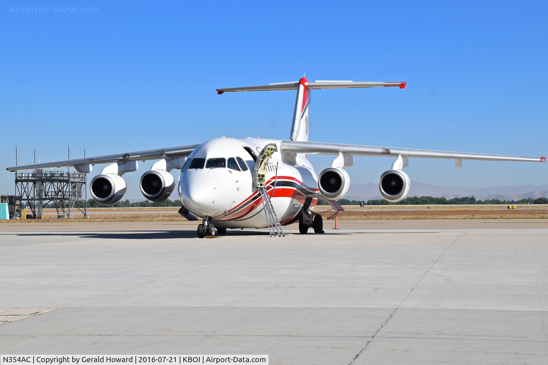 N354AC, 1994 British Aerospace Avro 146-RJ85 C/N E.2256, Tanker 161 parked on the south GA ramp.