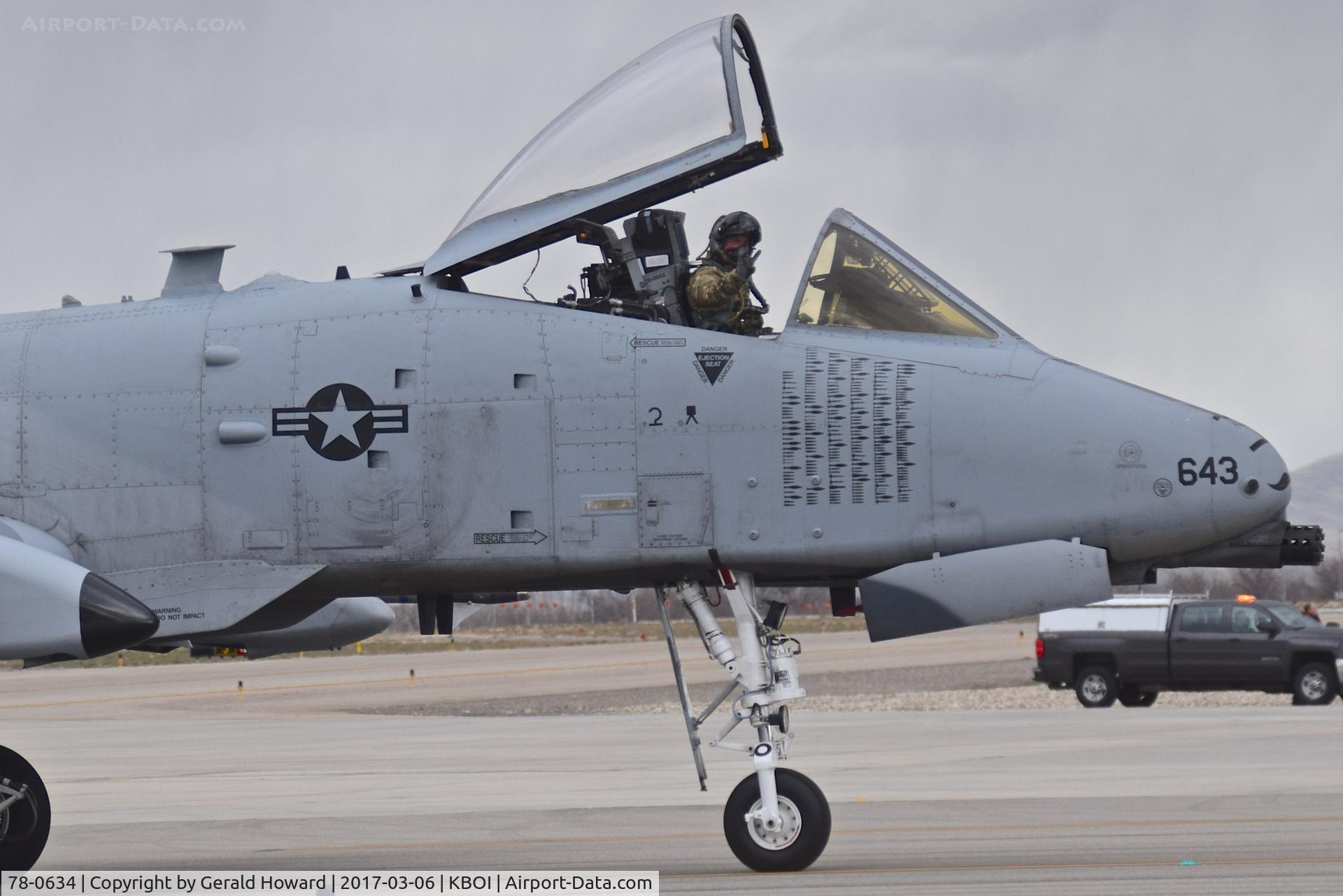 78-0634, 1978 Fairchild Republic A-10C Thunderbolt II C/N A10-0254, On de arm pad. Aircraft kept its record from Middle East tour on its nose.  190th fighter Sq., 124th Fighter Wing, Idaho ANG.