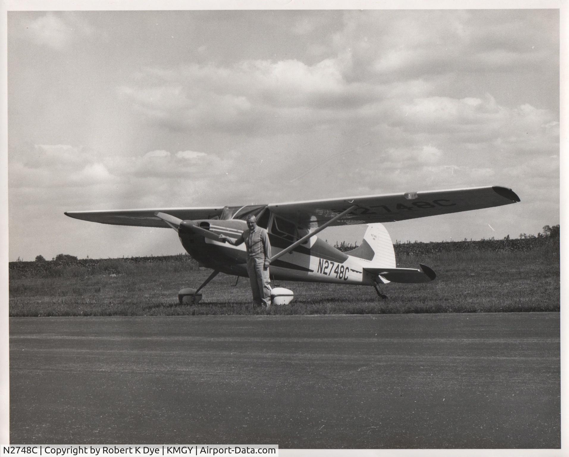 N2748C, 1954 Cessna 170B C/N 26292, KMGY circa mid 60's. B&W photo developed and printed in Robert's basement dark room