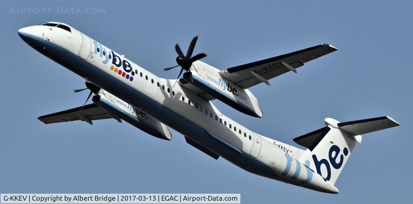G-KKEV, 2008 De Havilland Canada DHC-8-402Q Dash 8 C/N 4201, Belfast City.  G-KKEV departing to Edinburgh.