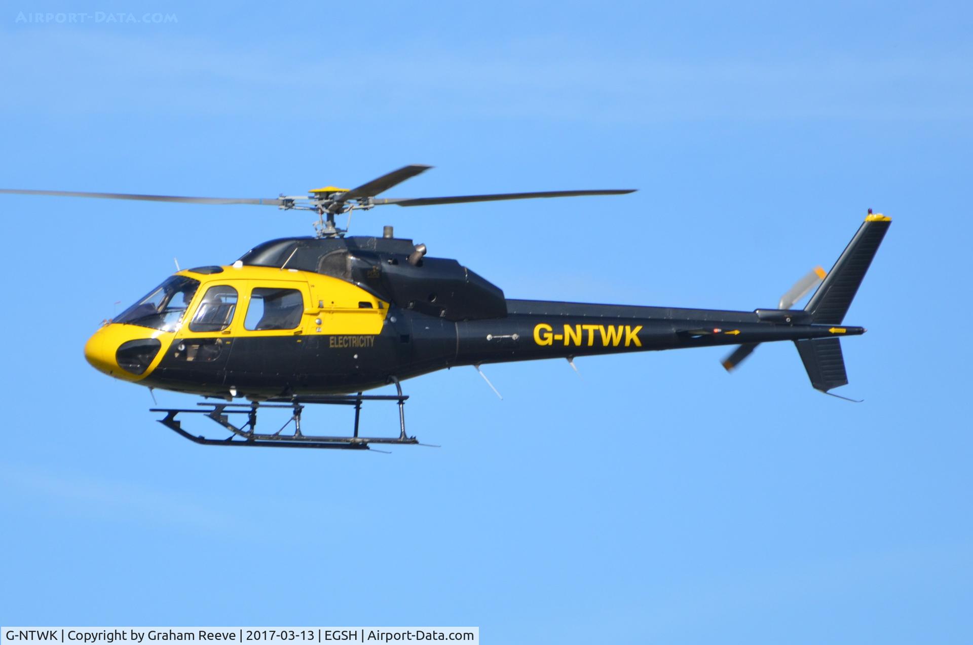 G-NTWK, 1986 Aerospatiale AS-355F-1 Twin Squirrel C/N 5347, Departing from Norwich.