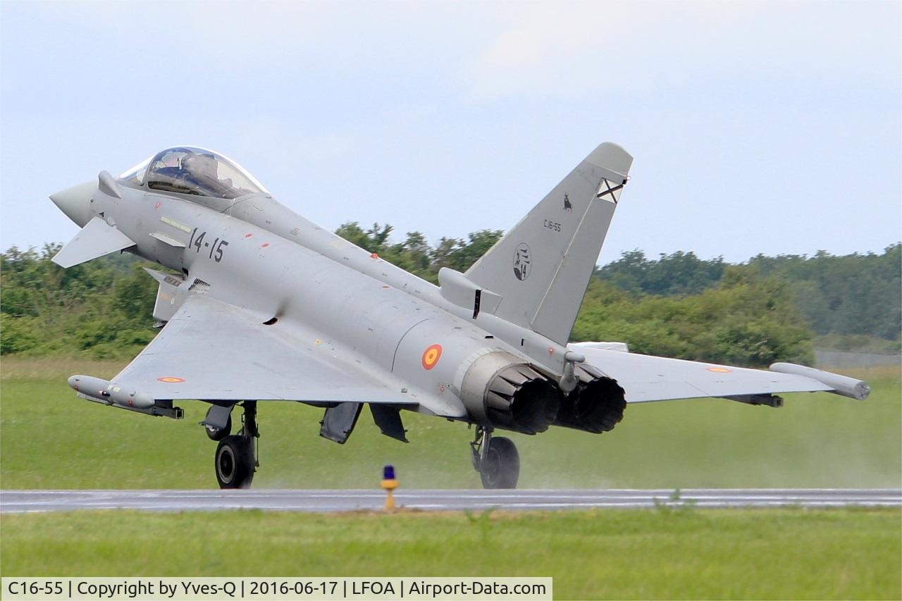 C16-55, Eurofighter EF-2000 Typhoon S C/N SS037, Spanish Air Force Eurofighter EF-2000 Typhoon S, Landing rwy 24, Avord Air Base 702 (LFOA) Open day 2016