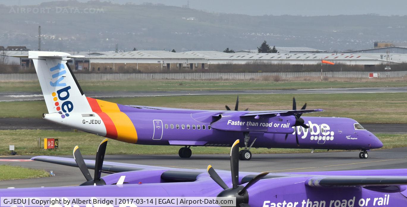 G-JEDU, 2004 De Havilland Canada DHC-8-402Q Dash 8 C/N 4089, Belfast City.  G-JEDU arriving from Aberdeen.  G-JEDW parked.