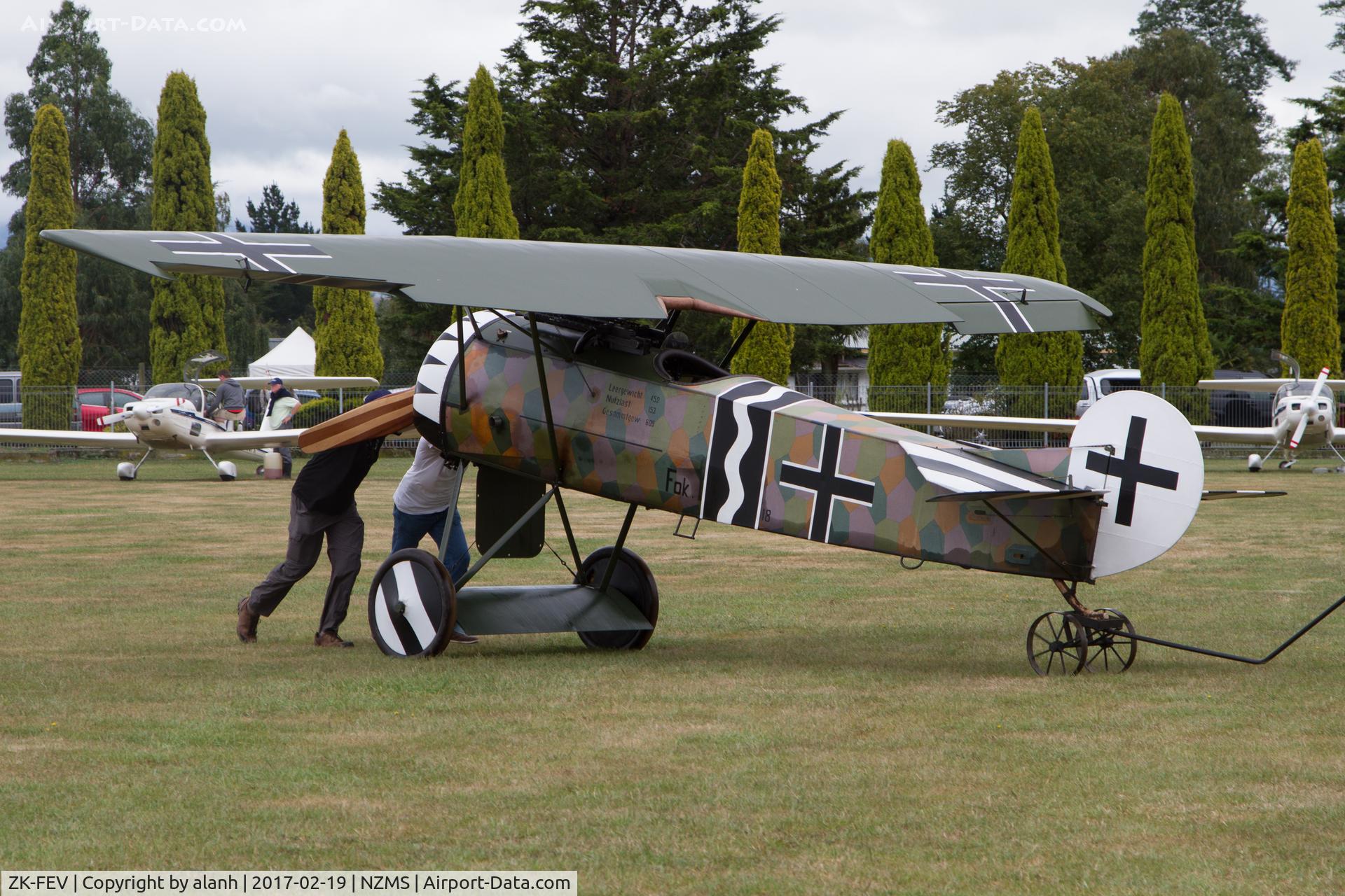ZK-FEV, 2011 Fokker D-VIII Replica C/N E4 002, Manhandling between hangars at Masterton